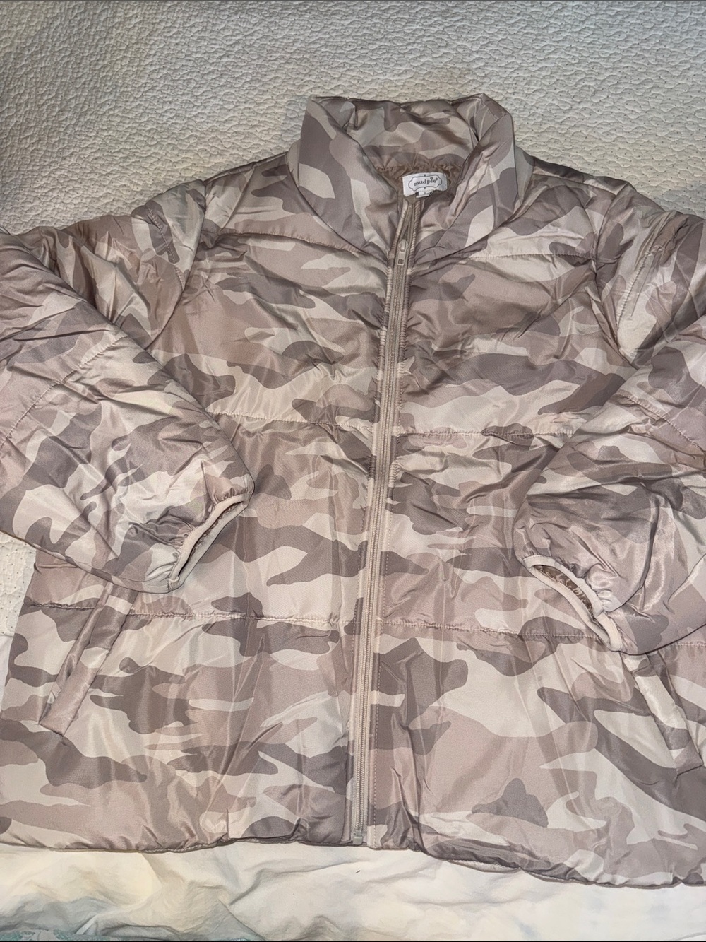 Mud Pie Women's Camo Puffer Jacket - Taupe & Beige